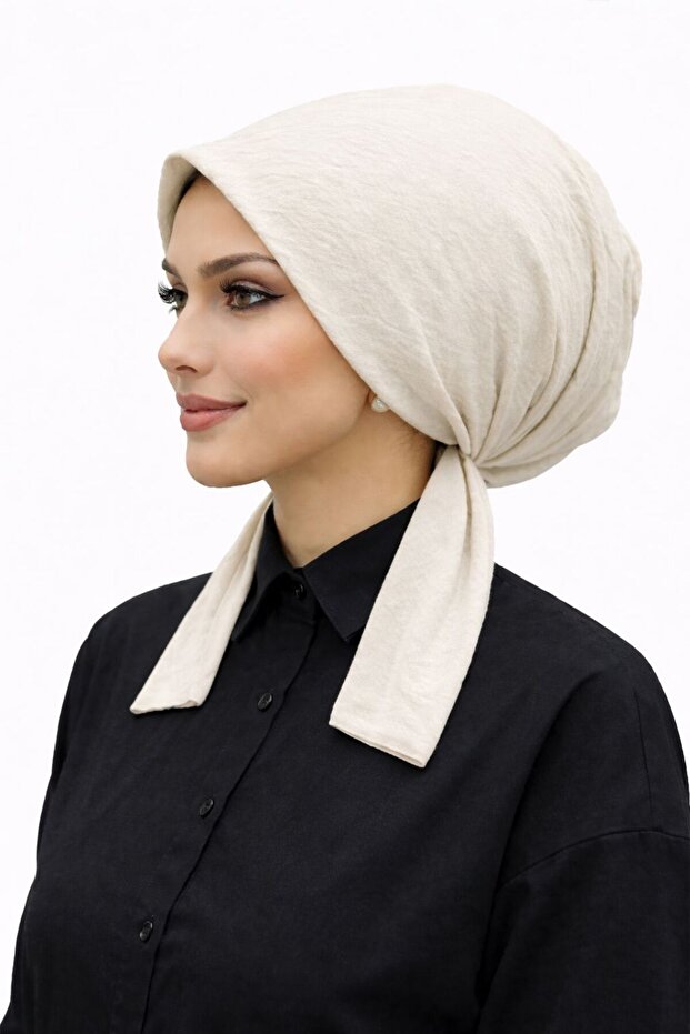 Scarf Bonnet Cotton Fabric Non-Slip Cream Color