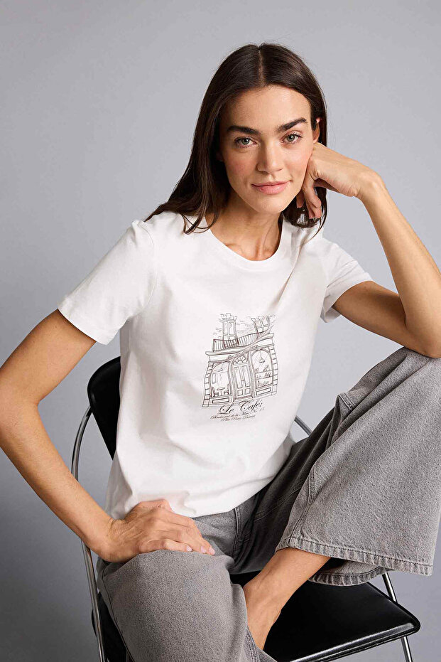 100% Cotton Regular Fit Crew Neck Printed Combed Cotton Short Sleeve T-Shirt H1399Ax26Sm