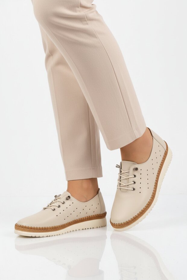 Beige Genuine Leather Women's Casual Shoes