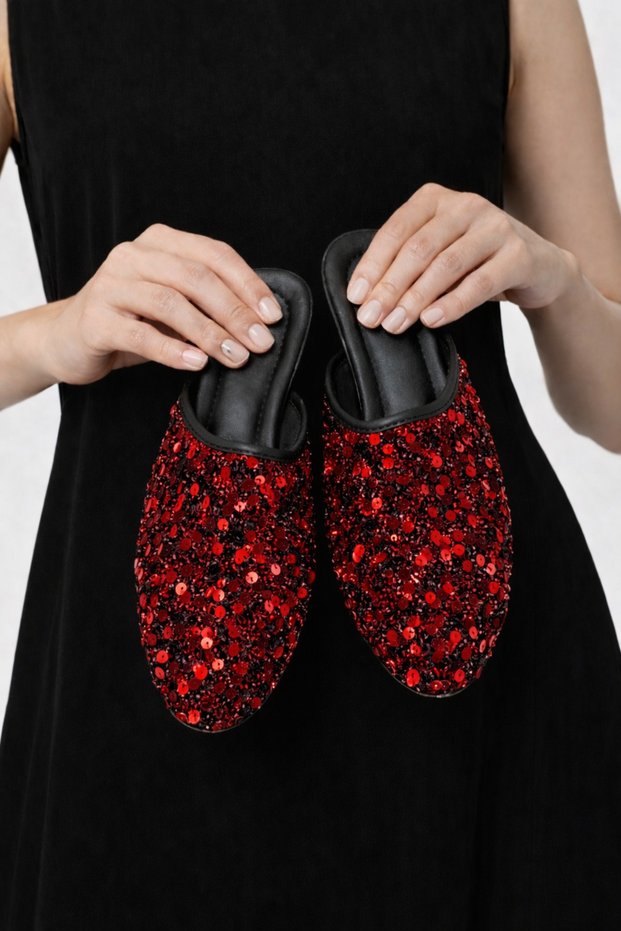 Women's Shiny Sequin Detailed Daily Comfortable Home - Dowry - Bohça House Slippers