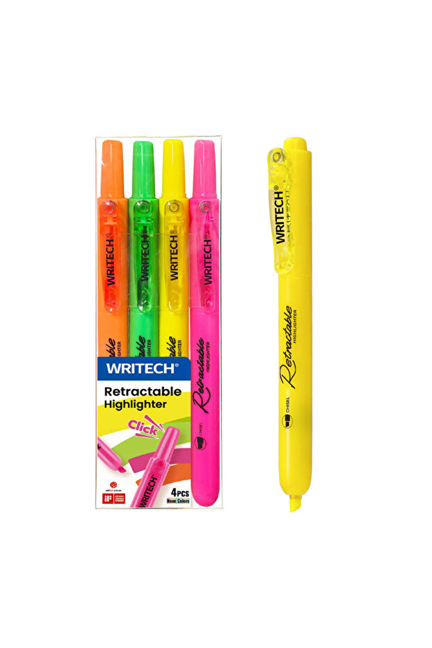 Retractable Highlighter, 4 pcs