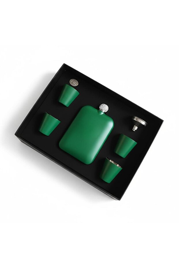 Luxury Stone-Engraved Steel Flask Set 240 ml with 4 Cups Camping Outdoor Pocket Flask Gift