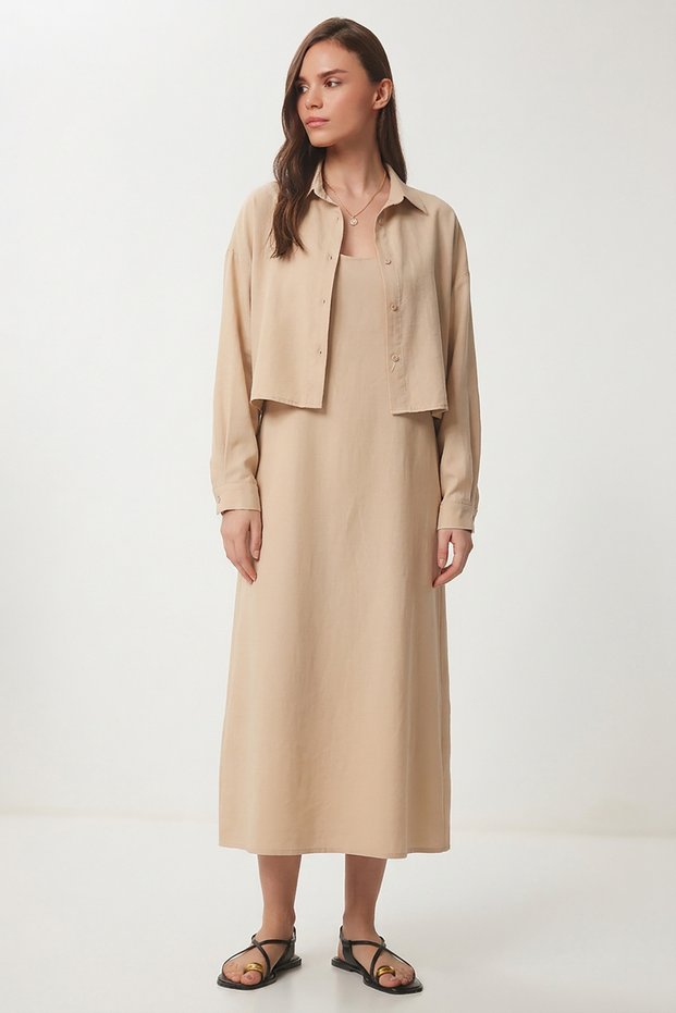 Strappy Dress Shirt Modal Set Lci0070 Cream