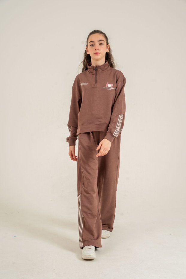 The City That Never Sleeps Printed Top with Front Zipper and Bottom Top Tracksuit Set for Girls