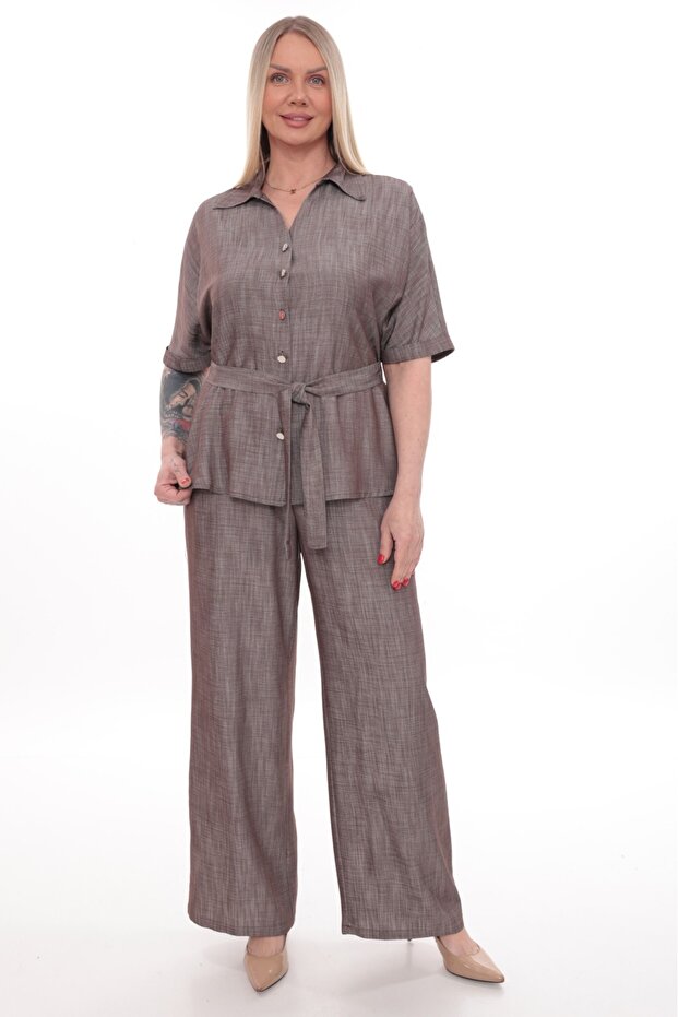Shirt Collar Waist-Tied Double Suit Ets1039