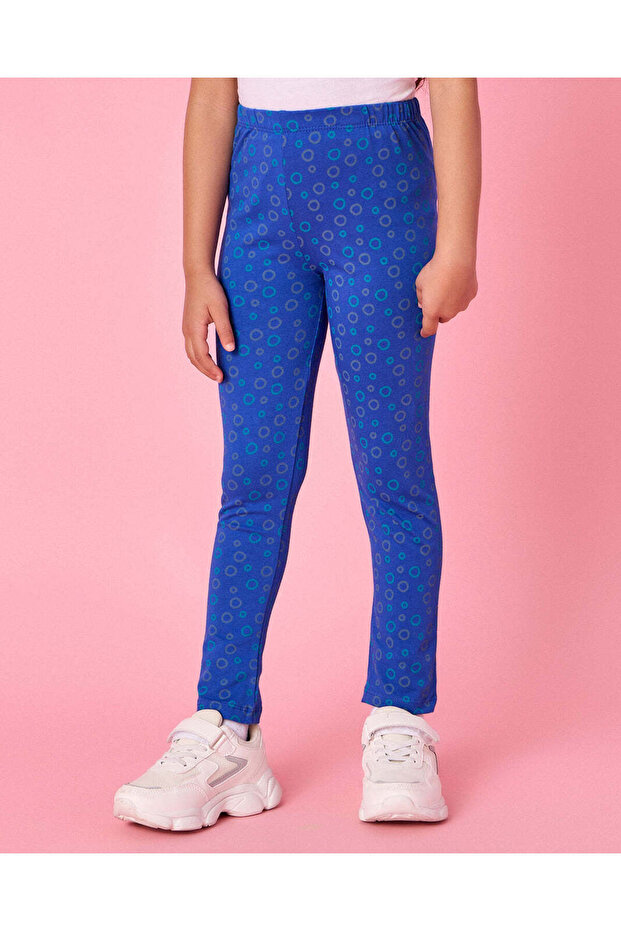 Girls Blue Printed Leggings