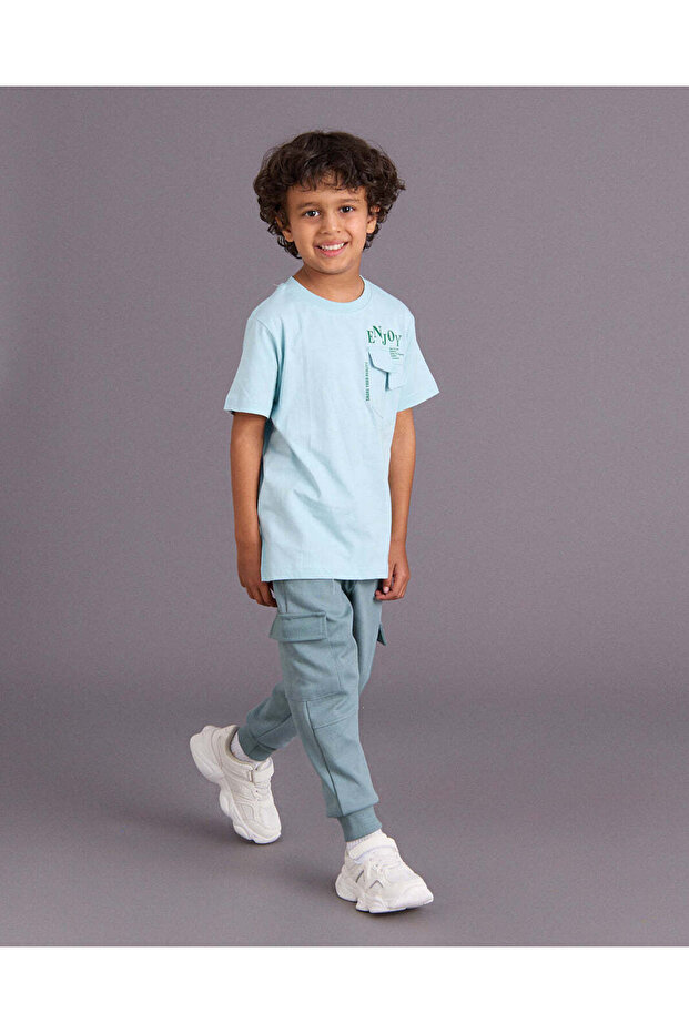 Boys Sage Blue Solid Track Pants - 5