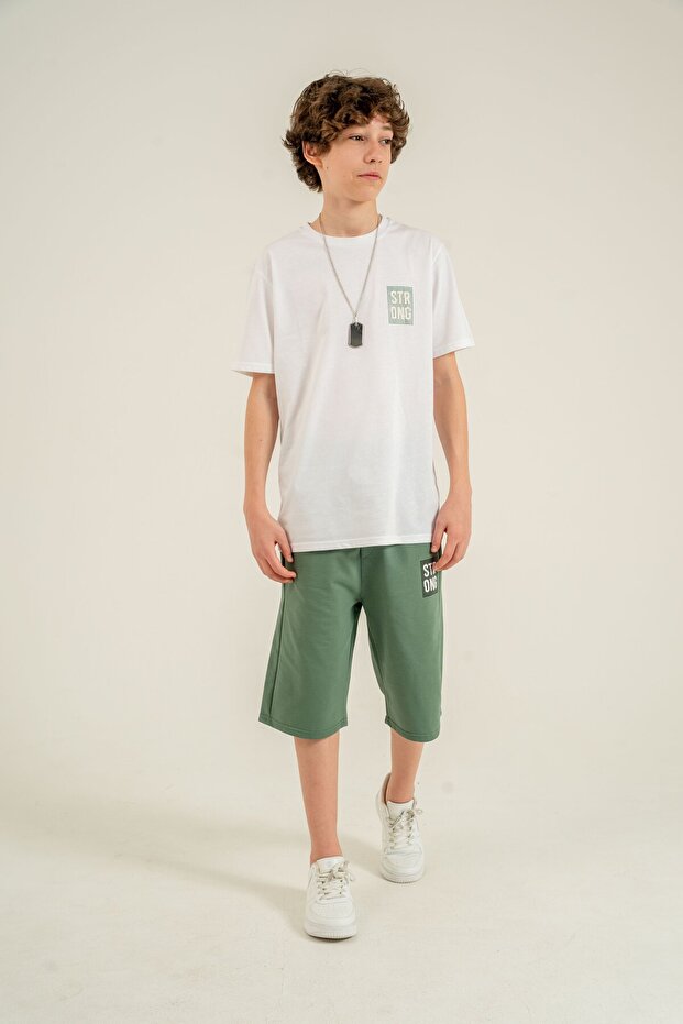 Strong Printed Boys' Shorts with Pendant - T-Shirt Set