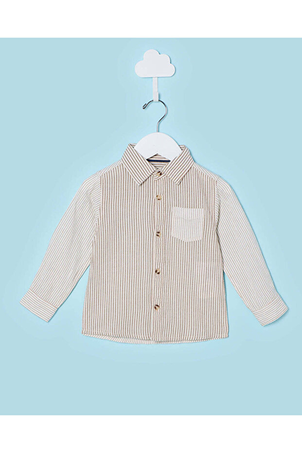 Boys Beige Striped Seersucker Shirt