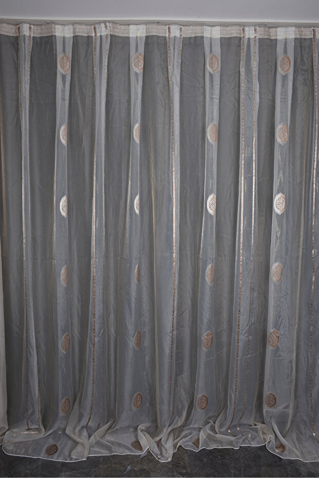 Organze 1800 Cream Color 5_3 Ready-Made Pleated Background Curtain 300*260 cm