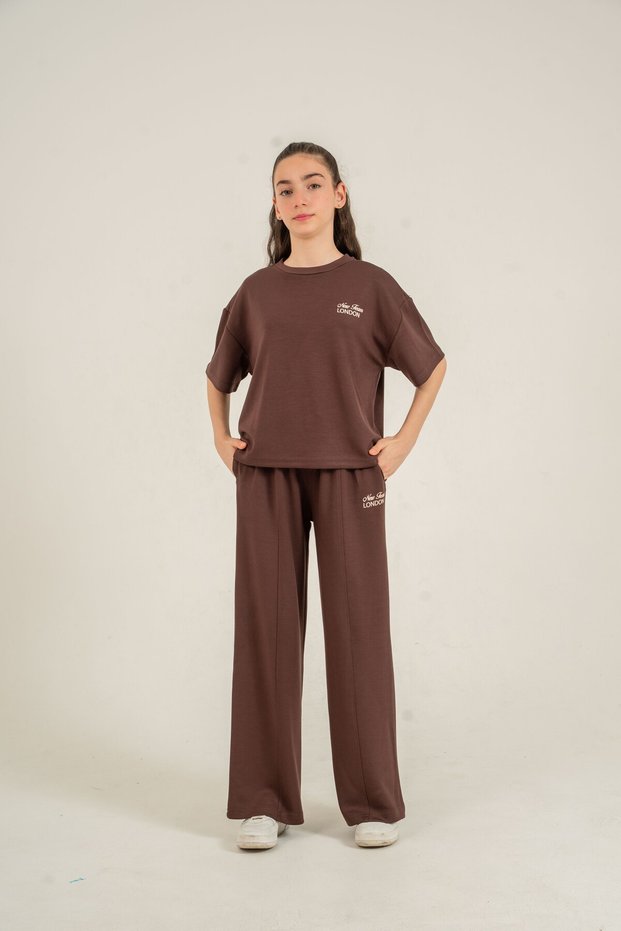 New Team London Embroidered Soft Textured-Comfort Fabric Girls' Top and Bottom Tracksuit Set