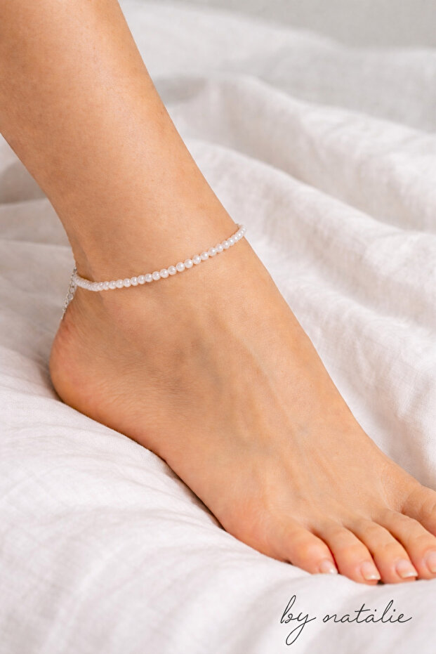 Artificial Pearl Halhal Silver Color Steel Clip Foot Bracelet