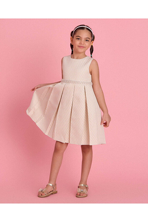 Girls Gold Jacquard Dress