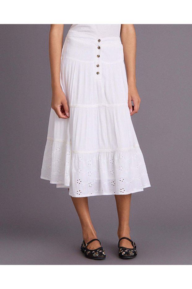 Senior Girls White Tiered Midi Skirt