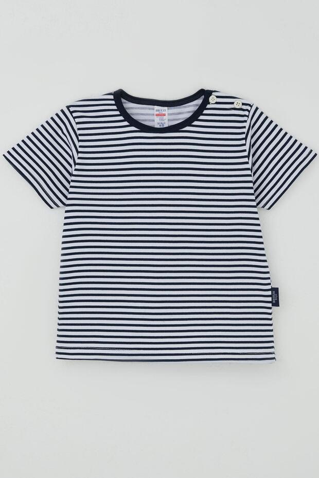 Boy's T-Shirt with Patches and Stripes, 1-3 Years Old, White
