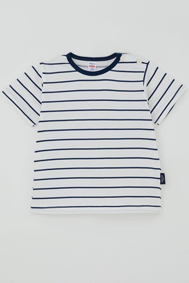 Boy's T-Shirt with Patches and Stripes, 1-3 Years Old, White