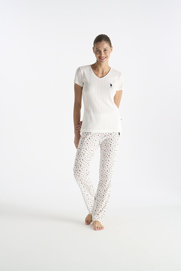 20275 Women's Ecru Short Sleeve V-Neck Pajama Set