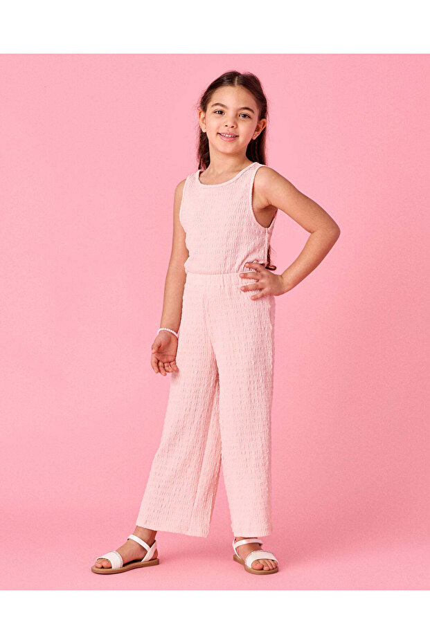Girls Pink Jacquard Top And Pants 2 Piece Casual Set