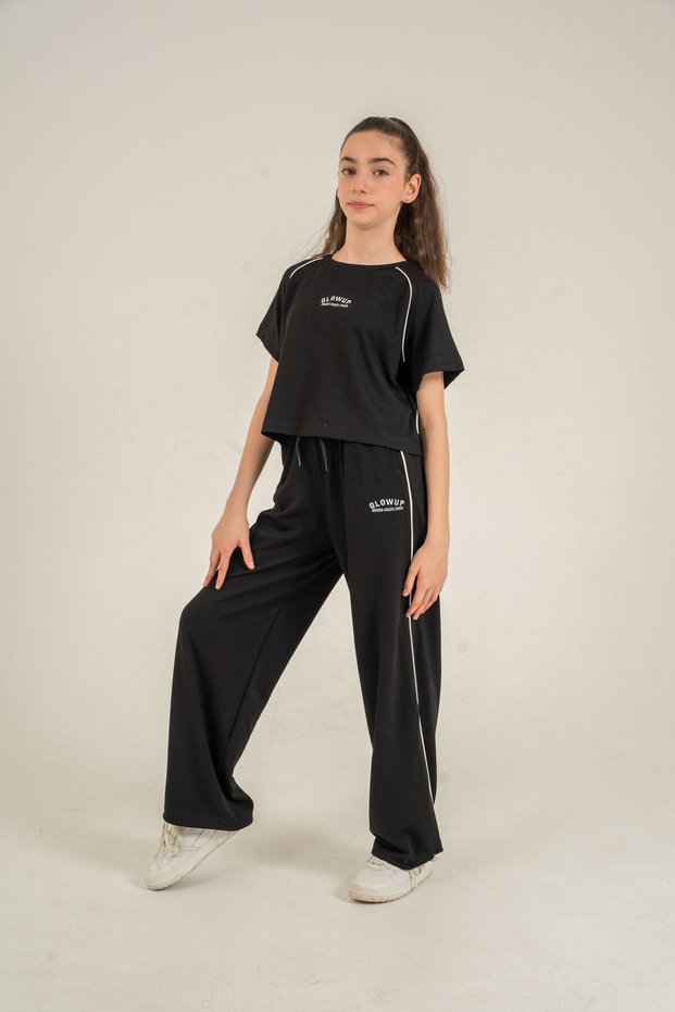 Glowup Dreams Embroidered Soft Textured-Comfort Fabric Girls' Top and Bottom Tracksuit Set