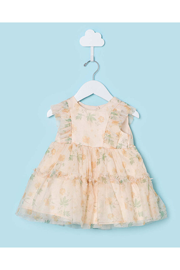 Infant Girls Beige Printed Dress