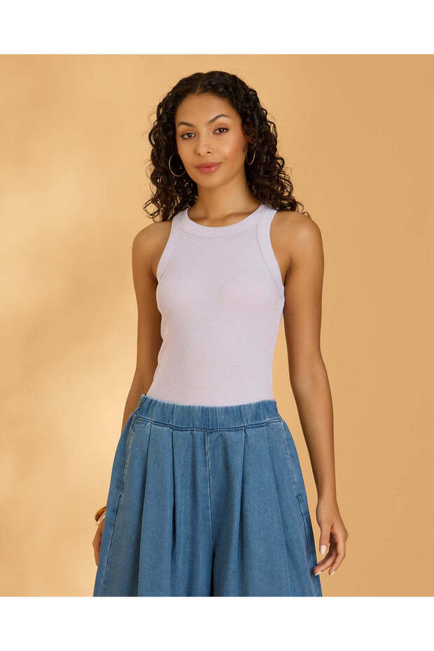 Women Lilac Ribbed Cotton Blend Vest