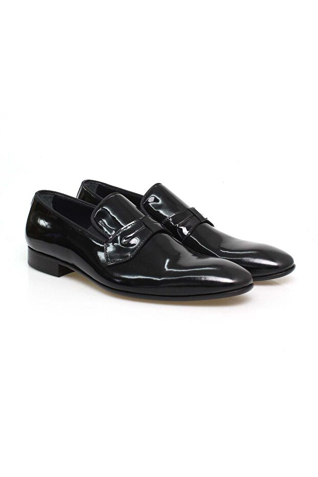 Black Color Laceless Genuine Leather Men's Shoes