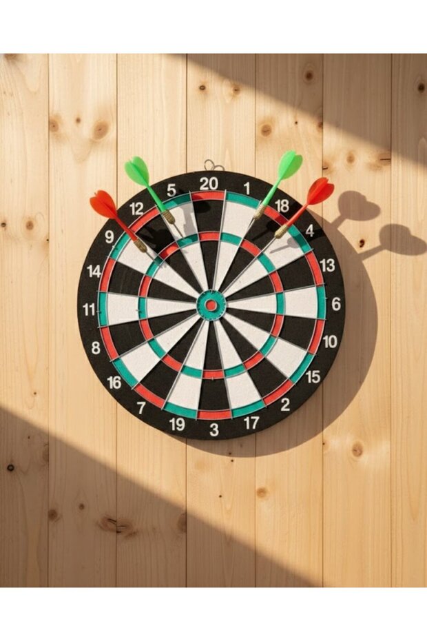 15 Inch Dart Board 4 Metal Tip Darts Arrow Durable Wooden Body