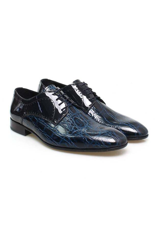 Dark Blue Lace-Up Genuine Leather Men's Shoes