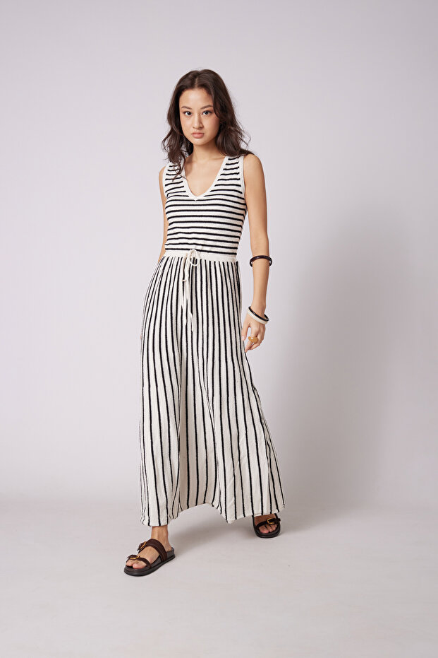 Striped V-Neck Tricot Dress