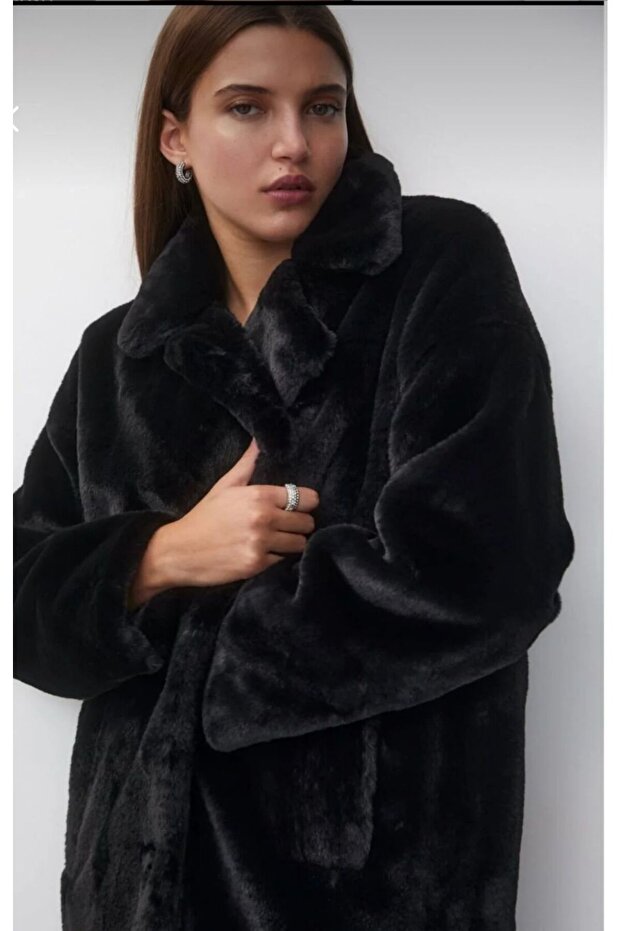 Black Plush Coat Lined - 1