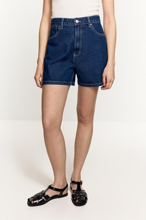 Basic denim mom şort - 2
