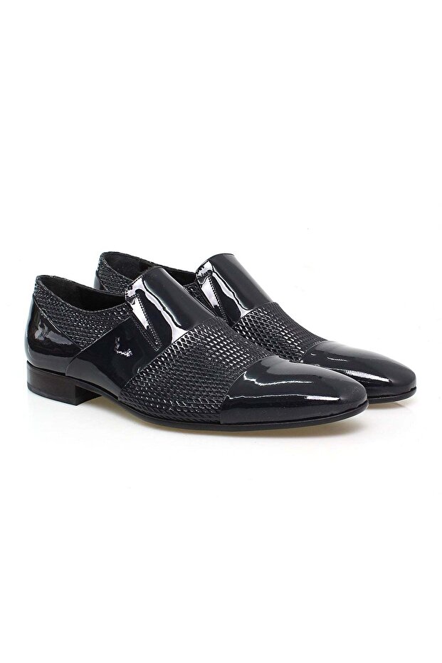 Dark Blue Color Laceless Genuine Leather Leather Sole Men's Shoes