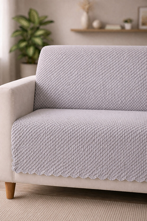 Gray Non-Slip Base Sofa Cover Embossed Multi-Purpose Shiny Sofa Bed Cover Single Otera