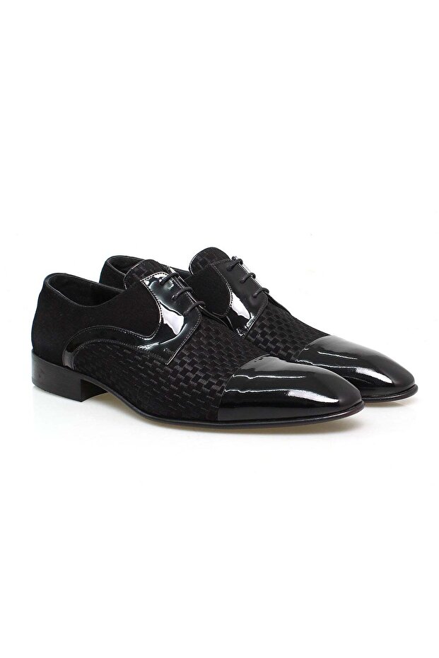 Black Color Lace-Up Genuine Leather Leather Sole Men's Shoes