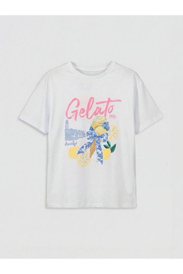 Lcw Kids Crew Neck Printed Girls' T-Shirt