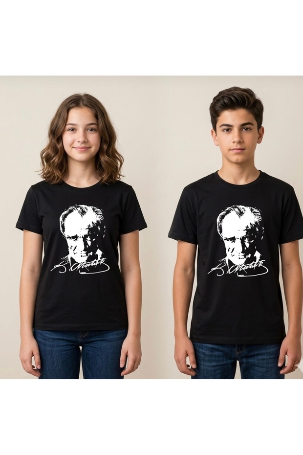 Ataturk Printed Unisex Short Sleeve Black T-Shirt