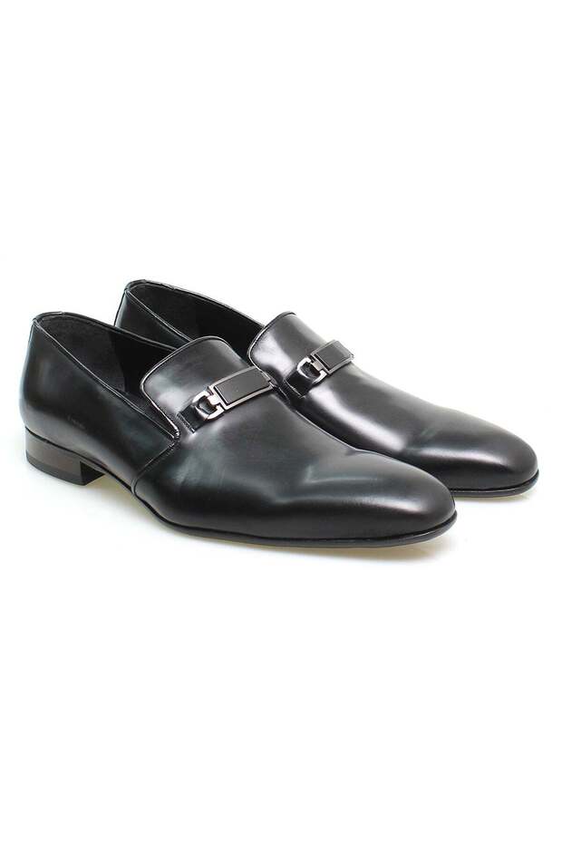 Black Color Laceless Genuine Leather Men's Shoes