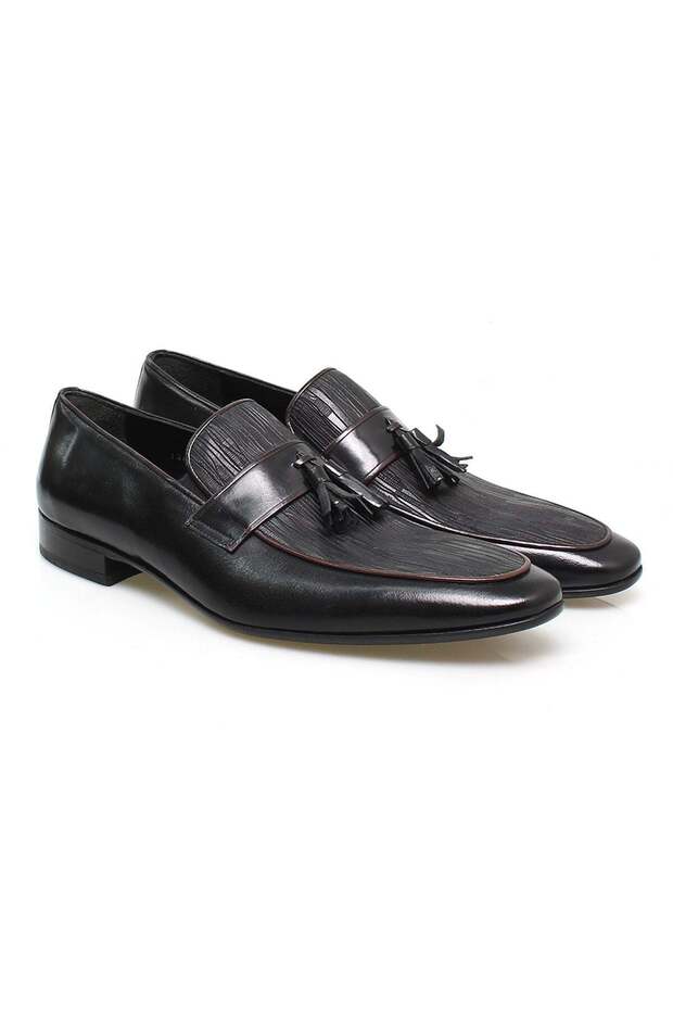 Black Color Laceless Genuine Leather Leather Sole Men's Shoes