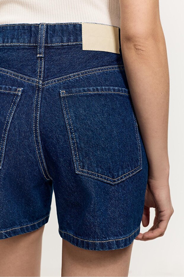 Basic denim mom şort - 4