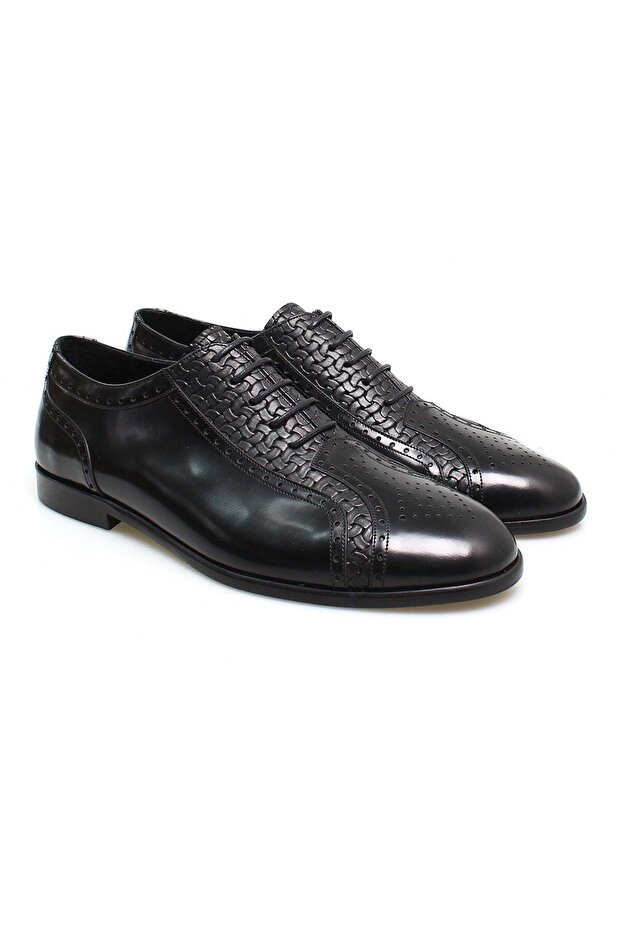 Black Color Lace-Up Genuine Leather Men's Shoes