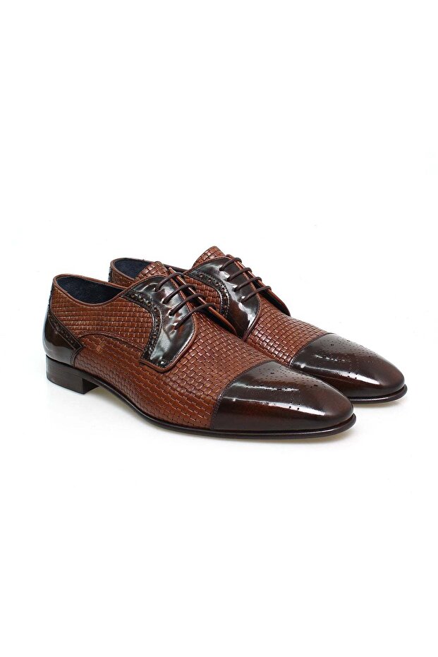 Tan Color Lace-Up Genuine Leather Men's Shoes