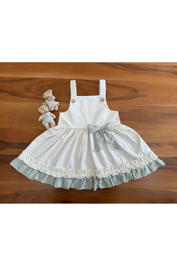 Baby Girl Linen Dress 100% Cotton Lined Breathable Natural Fabric with Bow Detail