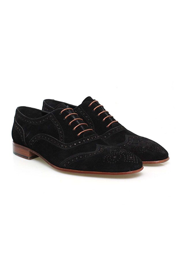 Black Color Lace-Up Genuine Leather Suede Leather Sole Men's Shoes