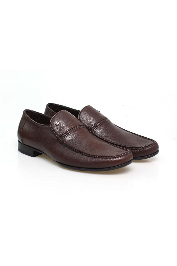 Brown Laceless Genuine Leather Men's Shoes