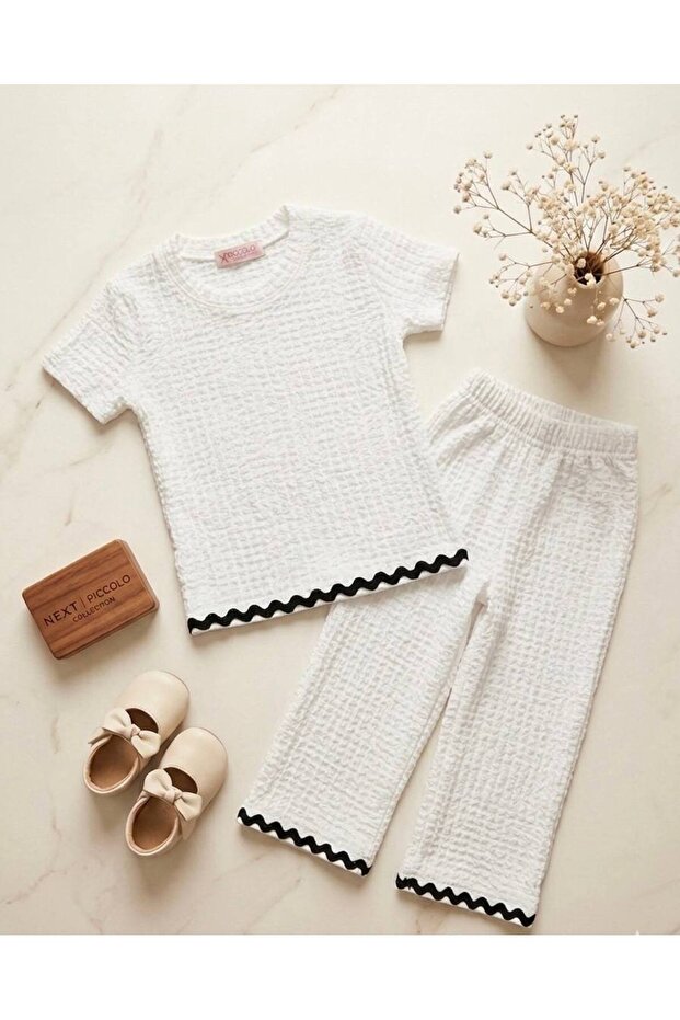 Girls' Buble Fabric Summer Short Sleeve 2-Piece Set