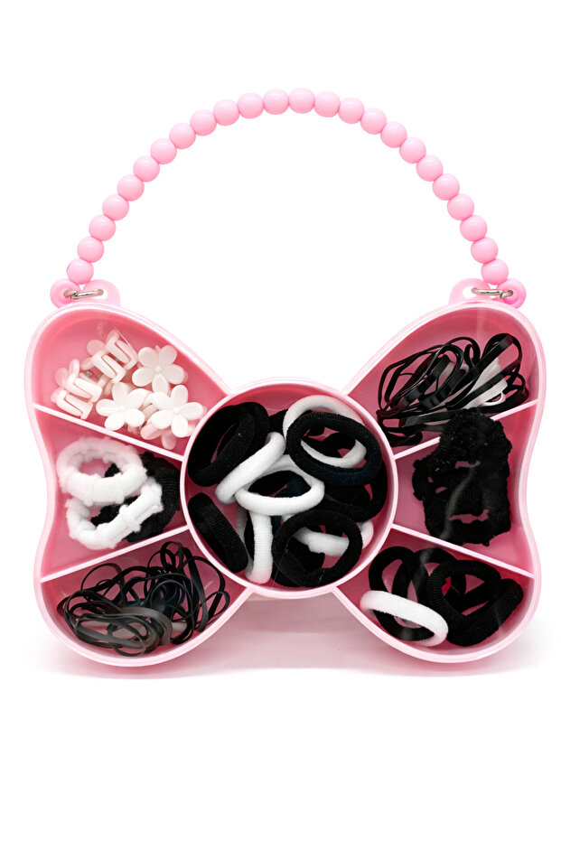 Girl's Pink Butterfly Boxed Hair Clip Set with Rubber Clips, Snap Clips, and Accessory Organizer Box
