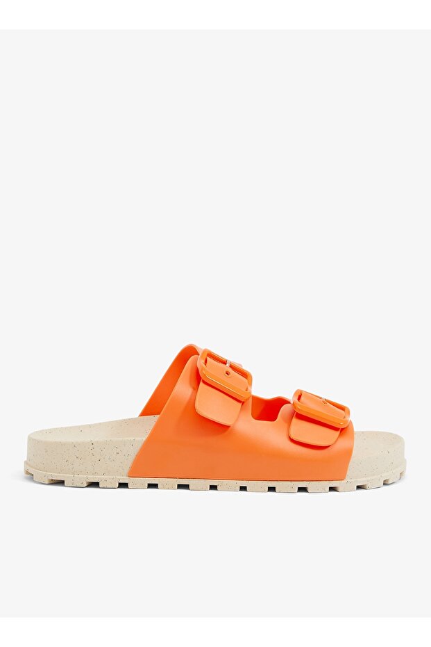 Folk Women's Birken Style Sandal With Adjustable Strap-White/Orange, size-39