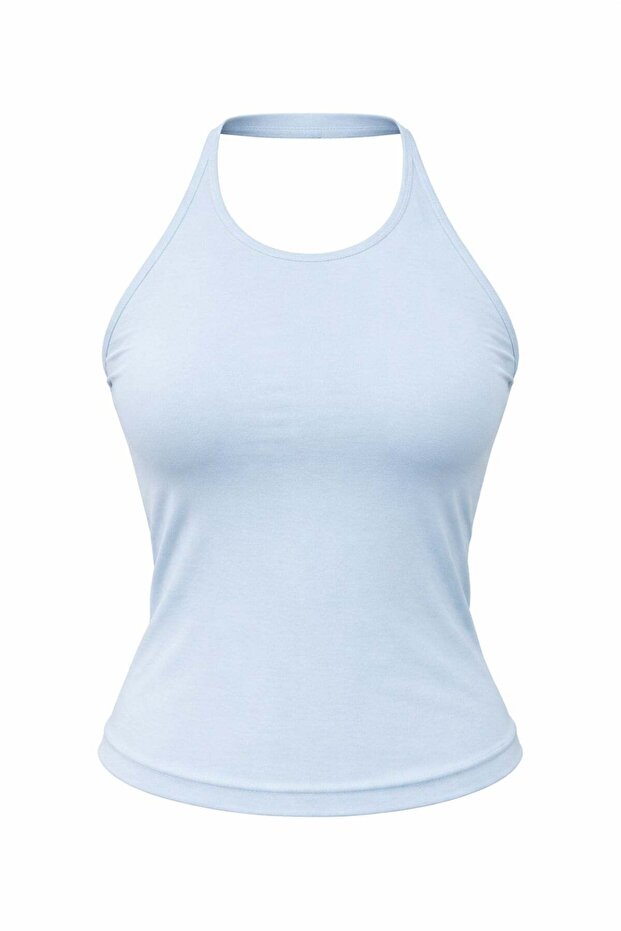 2081 Women's Halter Neck Backless Athlete Blouse Baby Blue