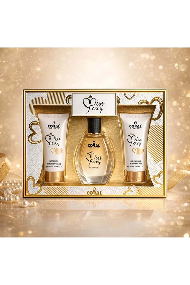 Coral Miss Foxy Pour Femme Gift Set For Women | Eau De Parfum, Body Lotion, Shower Gel (50ml Each) | Long-Lasting Fragrance for Women | Luxurious Perfume Set