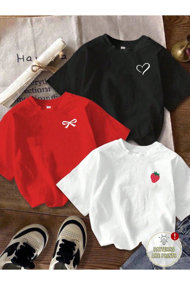 Mix Mini Printed 3-Pack Set Oversize Crew Neck Women's T-Shirt